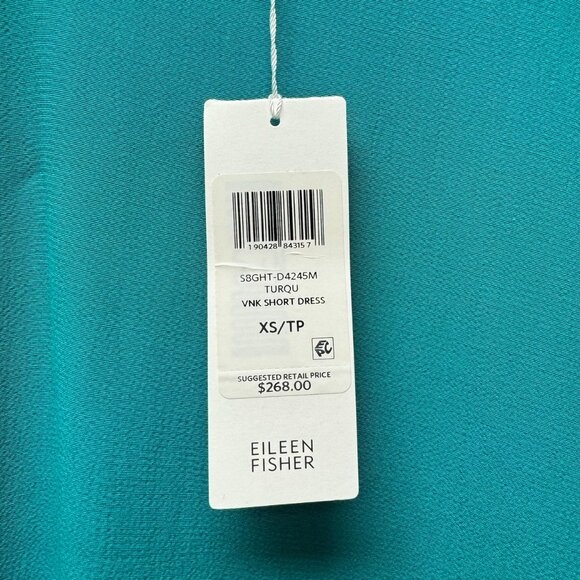 NWT $268 Eileen Fisher Turquoise Dress with Dropped Waist - XS - Picture 3 of 5
